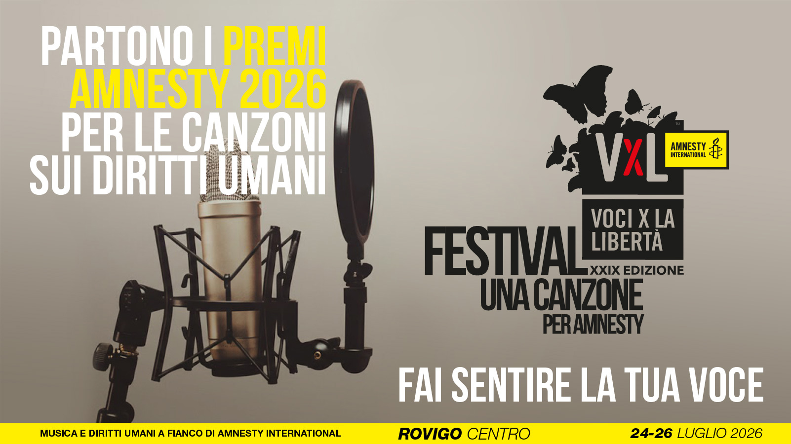 Musica: al via il 29ª ‘Voci per la Libertà’ e i Premi Amnesty 2026 Musica: al via il 29ª ‘Voci per la Libertà’ e i Premi Amnesty 2026