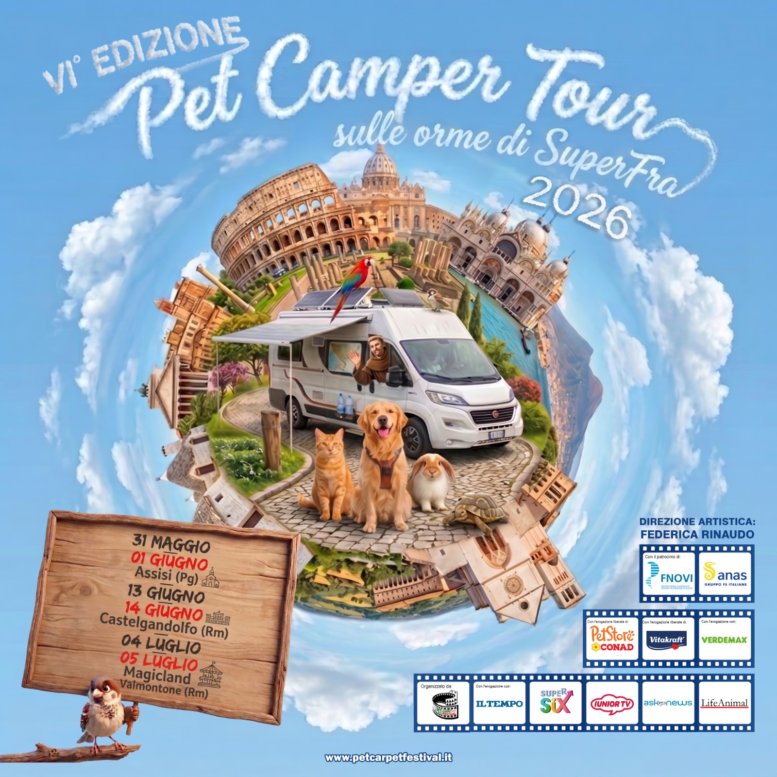 Sulle orme di San Francesco arriva “Super Fra”, simbolo del 6° Pet Camper Tour, la campagna itinerante con Anas, Polizia, Carabinieri, contro l’abbandono e per un’Italia più eco pet-friendly