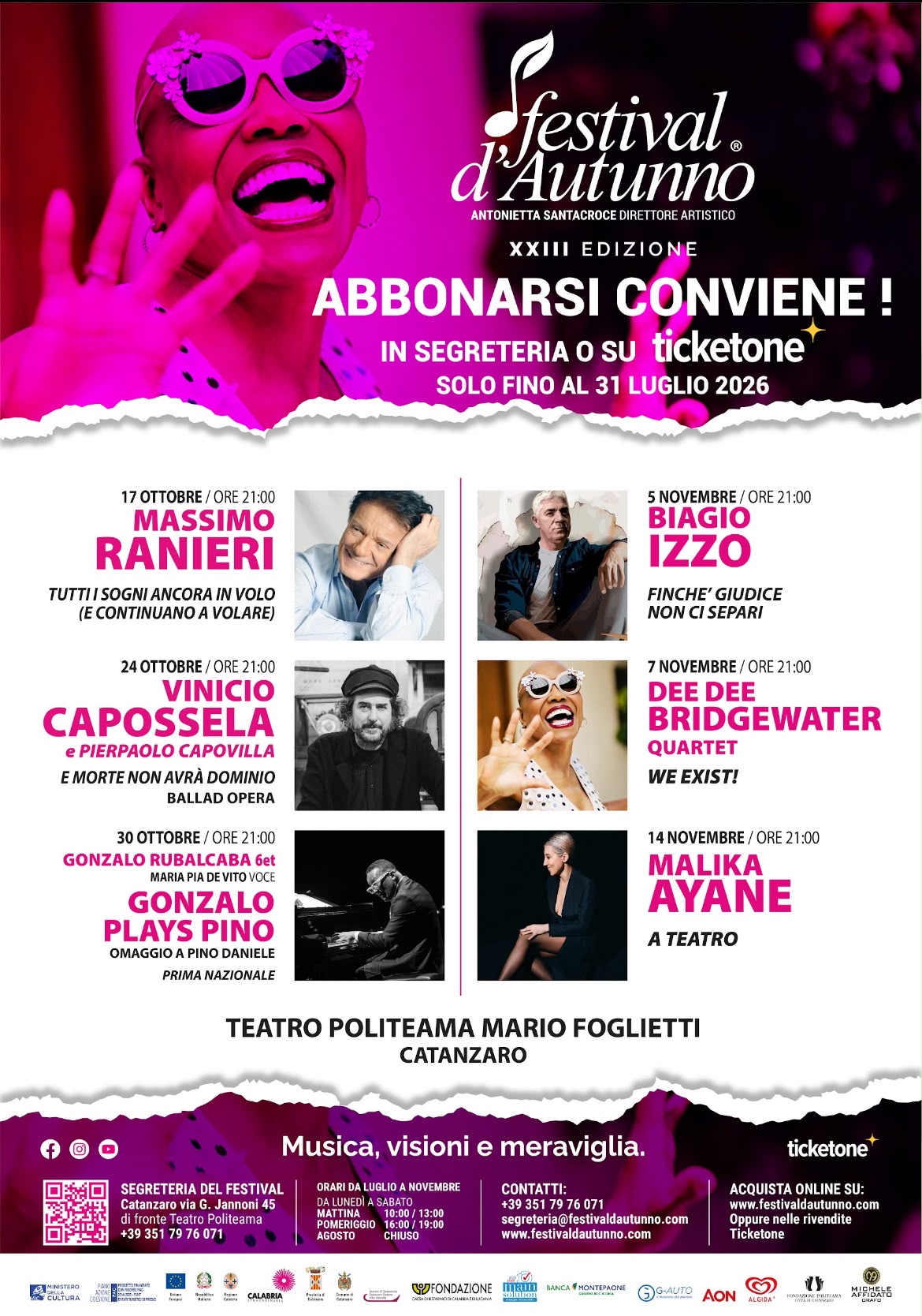 “Musica, Visioni, Meraviglia”: da oggi al via le prevendite del Festival d’Autunno “Musica, Visioni, Meraviglia”: da oggi al via le prevendite del Festival d’Autunno