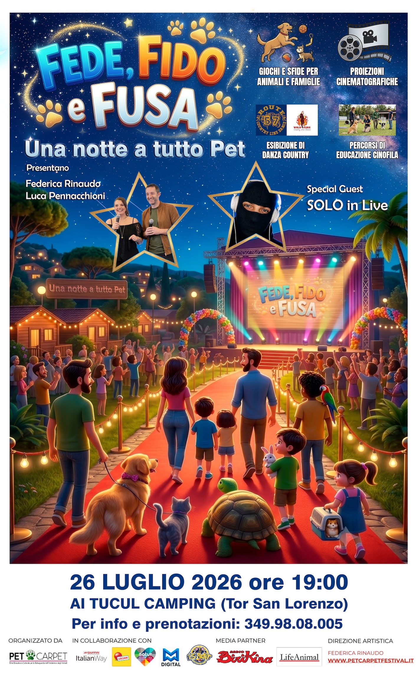 “Fede, Fido & Fusa – Una notte a tutto Pet”. Ai Tucul di Tor San Lorenzo, alle porte di Roma, una serata speciale dedicata all’amore per gli animali. “Fede, Fido & Fusa – Una notte a tutto Pet”. Ai Tucul di Tor San Lorenzo, alle porte di Roma, una serata speciale dedicata all’amore per gli animali.