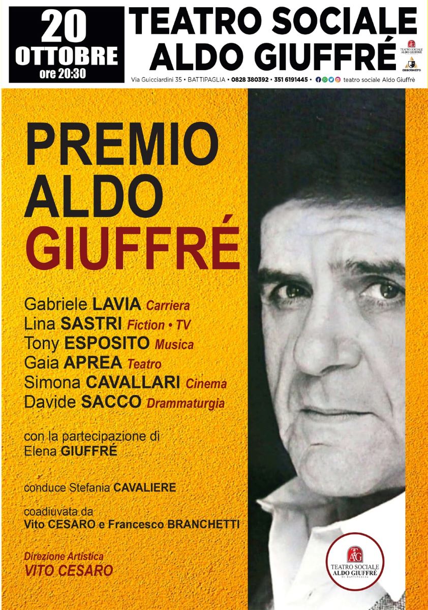 Premio “Aldo Giuffrè” 1^ edizione che si svolgerà il 20/10/2026 al Teatro Sociale “Aldo Giuffrè” di Battipaglia da Isabella Giannone