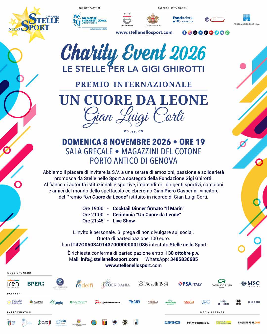 Charity Event 2026 – Le Stelle nello Sport per la Gigi Ghirotti – Domenica 8 novembre – Porto Antico di Genova Charity Event 2026 – Le Stelle nello Sport per la Gigi Ghirotti – Domenica 8 novembre – Porto Antico di Genova